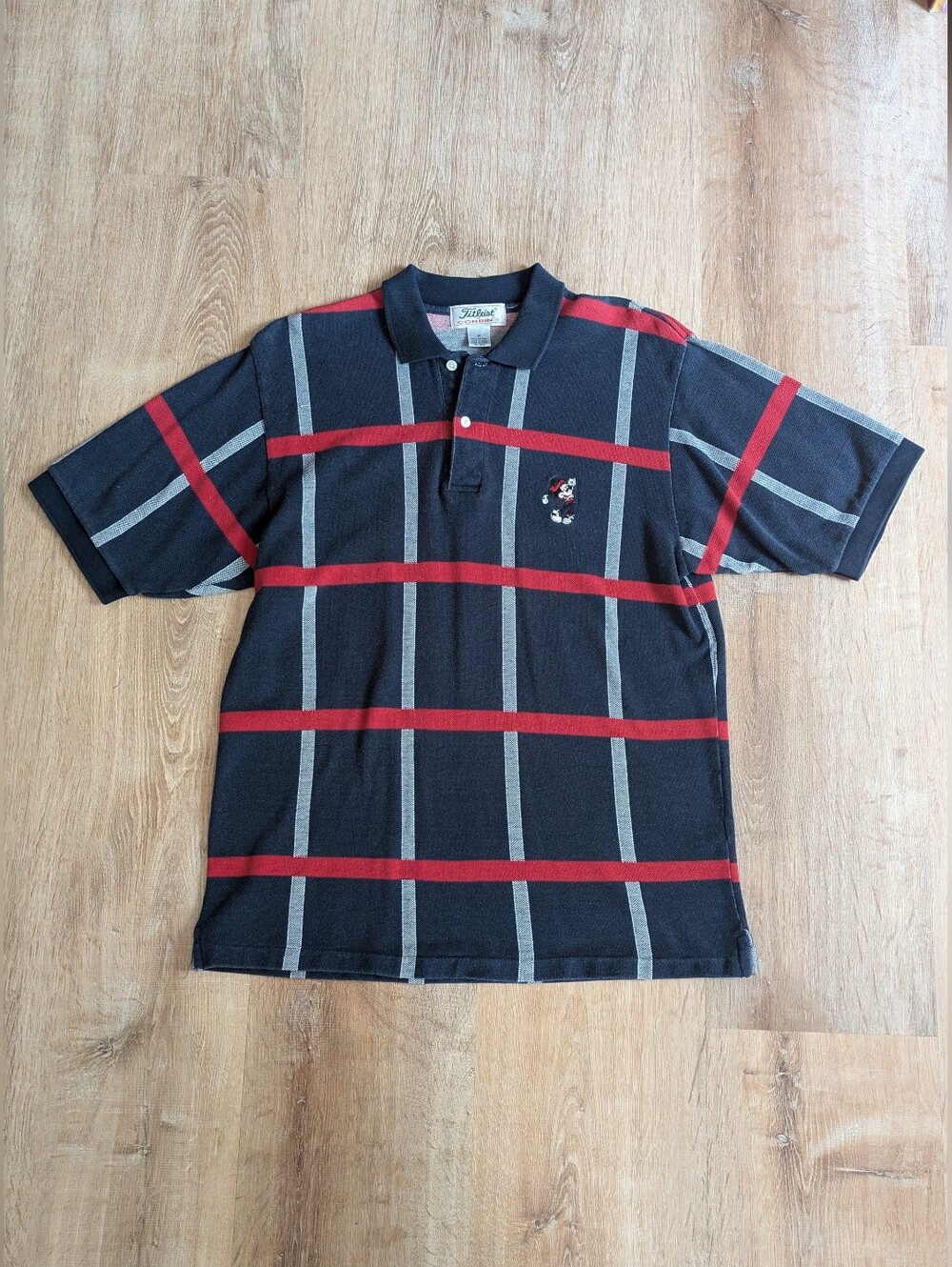 Vintage Titleist By Corbin Disney Mickey Black Polo with Windowpane Stripes